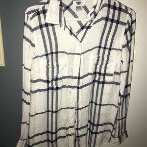 Old Navy White and Blue Flannel